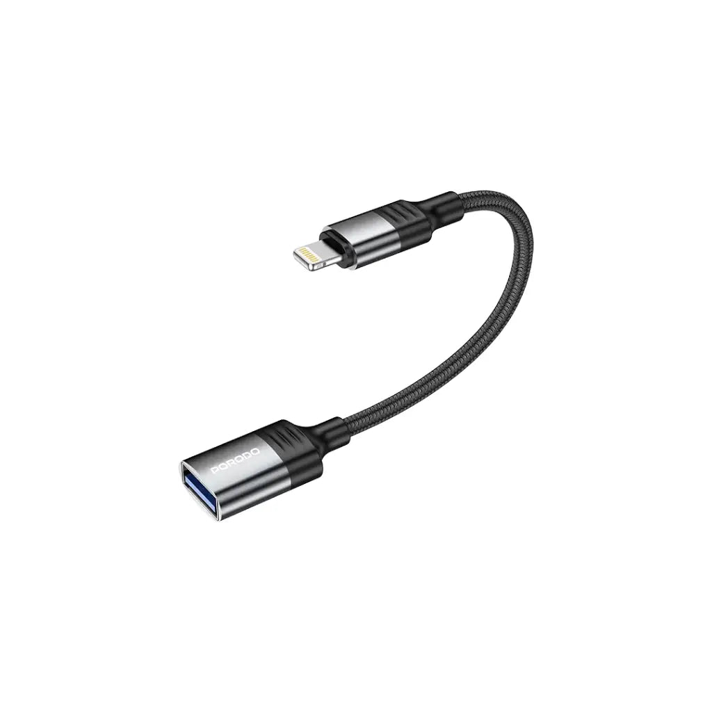 كيبل محول يو اس بي اي الى لايتننغ من بورودو ووفن بطول 12 سم - اسود | Porodo Woven USB-A to Lightning Adapter Cable 0.12M – Black