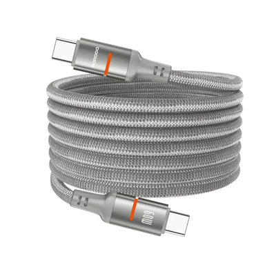 كيبل بورودو مغناطيسي مضفر يو اس بي سي الى يو اس بي سي بقدرة 60 واط وطول 1.2 متر | Porodo Magnetic Type-C to Type-C Braided Cable 60W 1.2M.