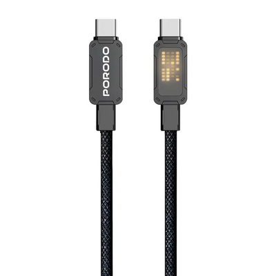 كيبل بورودو يو اس بي سي الى يو اس بي سي مضفر بقدرة 100 واط وطول 1 متر - اسود | Porodo 100W Pixelated Braided USB-C to USB-C 1M Cable - Black.