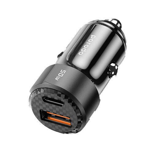 Şarjêra Otomobîlê ya Du Port a 50W bi Kabloya USB-C ber bi USB-C - Reş | Porodo Şarjêra Otomobîlê ya Du Port a 50W PD 20W QC 30W bi Kabloya C ber bi C - Reş