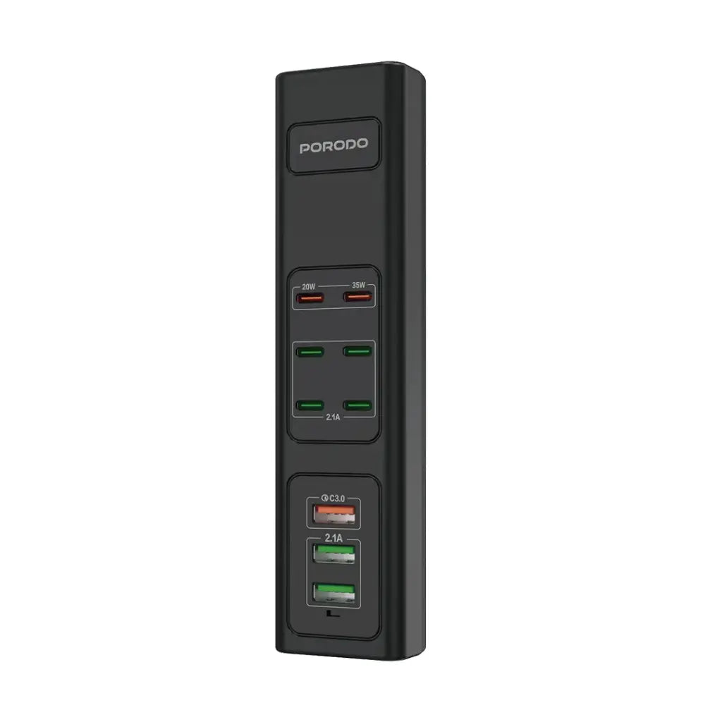 Porodo 85W X6 PD X3 USB Şerîta Barkirina Bilez bi 6 Portên Type-C û 3 USB-A - Reş | Porodo 85W X6 PD X3 USB Şerîta Barkirina Bilez a Keyaniya Yekbûyî - Reş