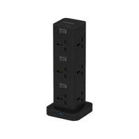 بورودو برج طاقة 12 منفذ مع USB-C PD و QC 3.0 , كيبل بطول 3 متر - اسود | Porodo PD20W QC 3.0 1A + 2 Type C Socket Tower 3M - Black