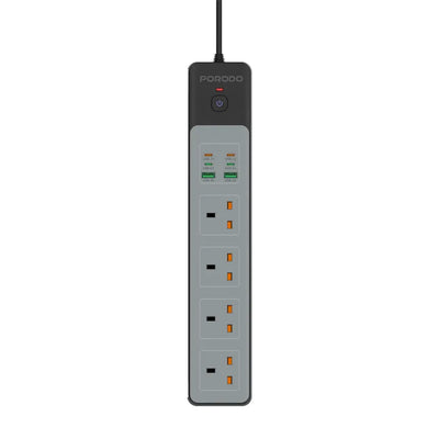وصلة كهربائية بورودو ب 4 منافذ AC بقدرة 3000 واط و شحن سريع بقدرة 65 واط - اسود | Porodo 4AC 65W 3000W Power Strip - Black.