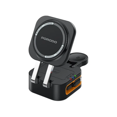 Porodo 25W 3-in-1 Pocket-Sized Folding Wireless Charger - Black | شاحن لاسلكي قابل للطي 3 في 1 من بورودو - أسود