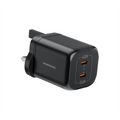 شاحن بورودو GaN بمنفذين تايب سي وبقدرة شحن 45 واط - اسود | Porodo PD45W GaN Dual USB-C Fast Charger UK Plug - Black