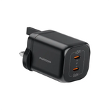 شاحن بورودو GaN بمنفذين تايب سي وبقدرة شحن 45 واط - اسود | Porodo PD45W GaN Dual USB-C Fast Charger UK Plug - Black