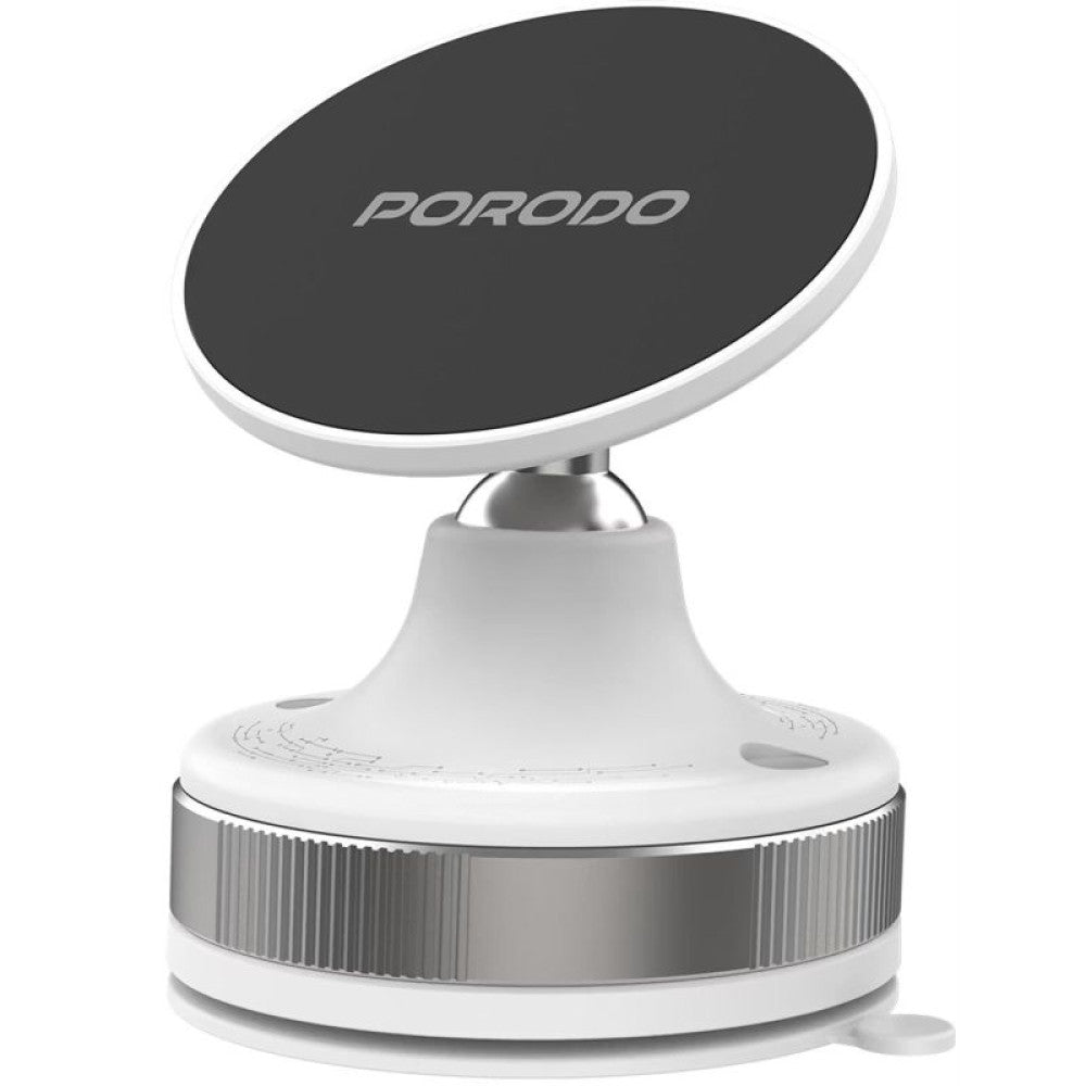 حامل هاتف بورودو المغناطيسي بقاعدة شفط دوارة 360 درجة - ابيض | Porodo 360° Rotatable Adjustable Magnetic Vacuum Suction Holder – White