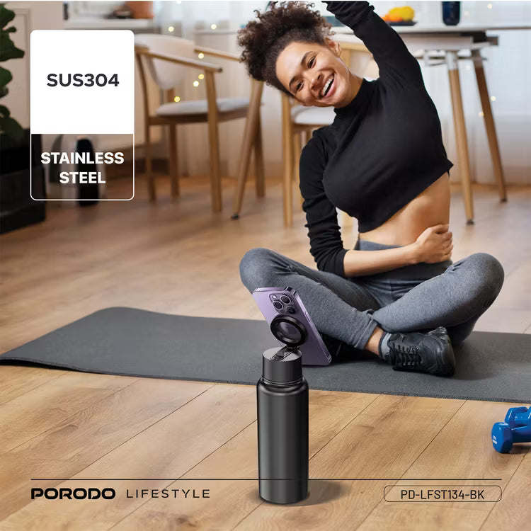زجاجة ماء مغناطيسية بورودو لايف ستايل 32 أونصة - أسود | Porodo Lifestyle Magsafe Bottle 32oz - Black
