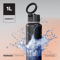 زجاجة ماء مغناطيسية بورودو لايف ستايل 32 أونصة - أسود | Porodo Lifestyle Magsafe Bottle 32oz - Black
