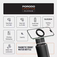 زجاجة ماء مغناطيسية بورودو لايف ستايل 32 أونصة - أسود | Porodo Lifestyle Magsafe Bottle 32oz - Black