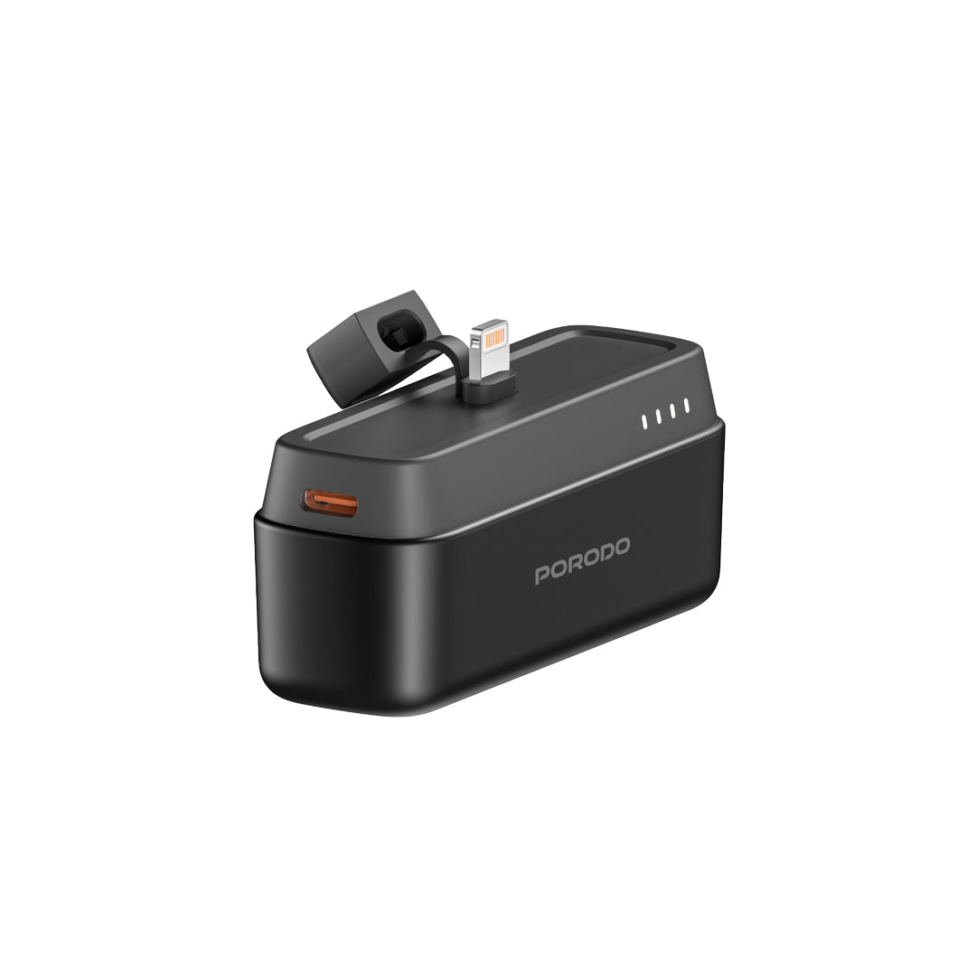 باور بانك بورودو بسعة 5000 مللي امبير مع موصل لايتننغ, شحن سريع 20 واط | Porodo 5000mAh Power Bank with Lightning Connector – PD 20W Fast Charging.