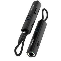 Porodo 8-in-1 USB Multiport Hub with 5Gbps Transfer Speed - Black | بورودو 8 في 1 موزع USB متعدد المنافذ بسرعة نقل 5Gbps - أسود