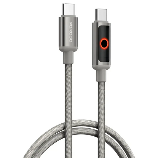 Porodo ChargeLite USB-C to USB-C High-Speed Charging Cable - Gray | كابل شحن سريع USB-C إلى USB-C - رمادي