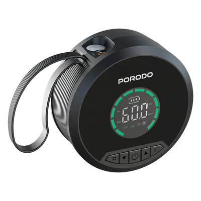 Porodo Gagefit Power Bank & Car Jump Starter with Tire Inflator & LED Light – Black | بنك طاقة ومشغل تشغيل السيارة Porodo Gagefit مع منفاخ إطارات ومصباح إضاءة – أسود