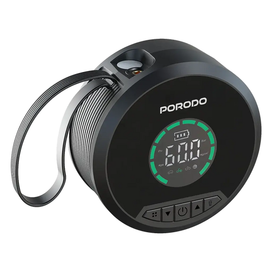 Porodo Gagefit Power Bank & Car Jump Starter with Tire Inflator & LED Light – Black | بنك طاقة ومشغل تشغيل السيارة Porodo Gagefit مع منفاخ إطارات ومصباح إضاءة – أسود
