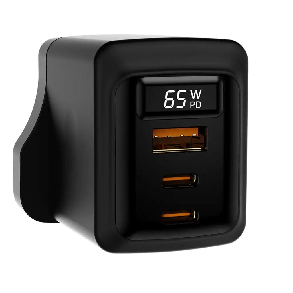 Porodo GaN 65W Multi-Port Wall Charger - Black | شاحن حائط متعدد المنافذ بقدرة 65 واط من بورودو GaN