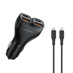 شاحن سيارة بورودو DualPower بقدرة شحن 102 واط مع كيبل تايب سي الى تايب سي - اسود | Porodo Dualpower 102W Car Charger USB-C To USB-C Cable - Black