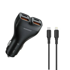 Porodo Dualpower 102W Car Charger USB-C To Lightning Cable - Black | شاحن سيارة بورودو ديوال باور 102 واط - أسود