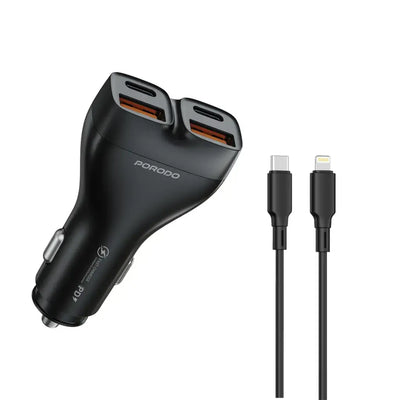 Porodo Dualpower 102W Car Charger USB-C To Lightning Cable - Black | شاحن سيارة بورودو ديوال باور 102 واط - أسود