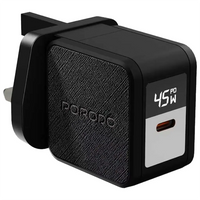 شاحن حائط بورودو Quantum GaN 45W USB-C مع كيبل Type-C - أسود | Porodo Quantum GaN 45W USB-C Wall Charger with Type-C Cable Black