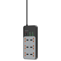 مشترك كهرباء بورودو بستة مخارج عالمية ومنافذ USB وكيبل 3 أمتار - رمادي | Porodo 6-1 Power Socket with Universal AC Output 4C 3M Length – Grey