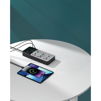 مشترك كهرباء بورودو بستة مخارج عالمية ومنافذ USB وكيبل 3 أمتار - رمادي | Porodo 6-1 Power Socket with Universal AC Output 4C 3M Length – Grey