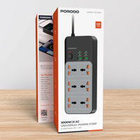مشترك كهرباء بورودو بستة مخارج عالمية ومنافذ USB وكيبل 3 أمتار - رمادي | Porodo 6-1 Power Socket with Universal AC Output 4C 3M Length – Grey