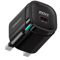 شاحن بورودو Tekto بمنفذ Type-C وشحن PD 20W مع كيبل C إلى لايتننغ بطول متر - أسود | Porodo Tekto PD 20W Type-C Adaptor with 1M C TO L Cable – Black