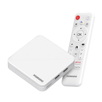 جهاز تلفزيون ذكي بورودو EchoBox 4K Android بذاكرة 2GB و16GB - أبيض | Porodo EchoBox 4K Android TV BOX with 2GB+16 GB storage – White