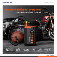 Porodo Lifestyle 55W Portable Tire Inflator 150 PSI with 4 Modes and Digital Display | منفاخ إطارات بورودو المحمول 55 واط 150 PSI مع 4 أوضاع وشاشة رقمية