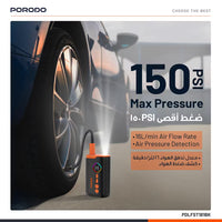 Porodo Lifestyle 55W Portable Tire Inflator 150 PSI with 4 Modes and Digital Display | منفاخ إطارات بورودو المحمول 55 واط 150 PSI مع 4 أوضاع وشاشة رقمية