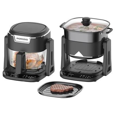 قلاية هوائية Porodo Lifestyle Quick Flip 3-In-1 Air Fryer Grill Hot Pot - Black | 3 أوضاع طهي 4.5L