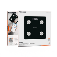 ميزان ذكي لدهون الجسم بورودو Lifestyle Gravis - أسود | Porodo ‘Gravis’ LifeStyle Smart Body Fat Scale 30x30x2.5 (AAA batteries) – Black
