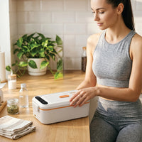علبة غداء محمولة بتسخين بورودو Lifestyle وبطارية 4000mAh - أبيض وبرتقالي | Porodo Lifestyle 4000mah Portable Heating Lunch Box- White & Orange