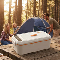 علبة غداء محمولة بتسخين بورودو Lifestyle وبطارية 4000mAh - أبيض وبرتقالي | Porodo Lifestyle 4000mah Portable Heating Lunch Box- White & Orange