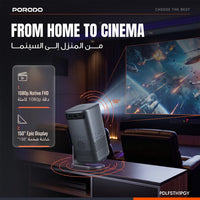 بروجكتور محمول بورودو Lifestyle Gobo بدقة 1080p مع حامل - رمادي | Porodo Gobo Lifestyle Portable Projector with stand 2H playtime 1080p 150 Lumens