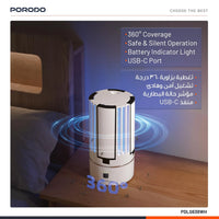 مصباح وقاتل حشرات بورودو Lifestyle اثنان في واحد ببطارية 4000mAh - أبيض | Porodo Lifestyle UV 5V 2 in 1 Insect killer Lamp 4000mah battery- White
