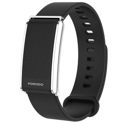 سوار لياقة بورودو Trackfit بدون شاشة بحزام أسود وهيكل فضي | Porodo Trackfit Screenless Silicone Fitband BlackStrap Silver Case – Black