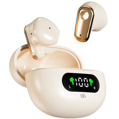 سماعات أذن بورودو Soundtec نصف داخلية لاسلكية بشاشة LED - بيج | Porodo Soundtec TWS Semi In ear 150mAh Battery Led Display – Beige