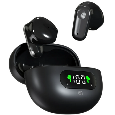 سماعات أذن بورودو Soundtec نصف داخلية لاسلكية بشاشة LED - أسود | Porodo Soundtec TWS Semi In ear 150mAh Battery Led Display – Black