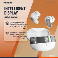 سماعات أذن بورودو Soundtec لاسلكية بشاشة LED - أبيض | Porodo Soundtec TWS In ear with 5 hours Working Hours Led Display – White
