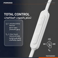 سماعات أذن سلكية داخلية بورودو Soundtec USB-C مع ميكروفون - أبيض | Porodo Soundtec Wired Type C In Ear Earphone with Mic – White