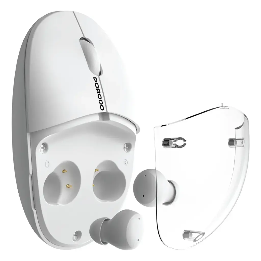 Porodo TWS Wireless Earbuds & Mouse with Transparent Magnetic Cover | سماعات أذن TWS لاسلكية وفأرة من Porodo مع غطاء مغناطيسي شفاف