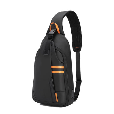 شنطة كتف مقاومة للماء مع منفذ شحن تايب سي من بورودو جيمنج - اسود | Porodo Gaming Water-Resistant PU Sling Bag With USB-C Port - Black