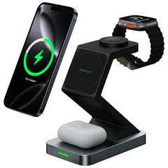 Porodo Powerdock 4-in-1 Wireless Charging Station with 360° Adjustable View – Black | محطة شحن لاسلكية 4‑في‑۱ بورودو بواجهة مشاهدة قابلة للتعديل 360° – أسود