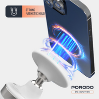 حامل هاتف بورودو المغناطيسي بقاعدة شفط دوارة 360 درجة - ابيض | Porodo 360° Rotatable Adjustable Magnetic Vacuum Suction Holder – White