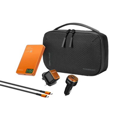 Powerology Nirvano 5-In-1 Power Travel Kit - Black/Orange | طقم سفر باور 5 في 1 من باورولوجي نيرفانو