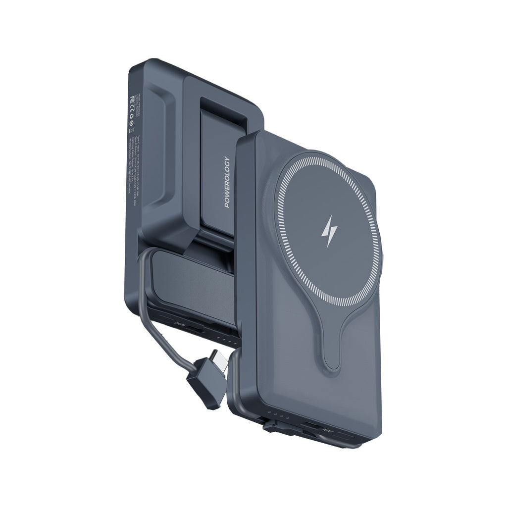 Çenteya Otomobîlê ya Powerology bi Şarjêra Bêtêl a Mîknatîsî û Banka Hêzê ya 5000mAh - Şarjkirina 15W MagSafe.