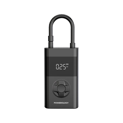 منفاخ هواء باورولوجي المحمول, بطارية بسعة 4000mAh, متعدد الوضائف مع باور بانك - اسود | Powerology 4000mAh 3C Mini Air Pump & Power Bank – Black.