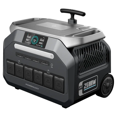 مولد طاقة محمول باورولوجي مع عجلات بقدرة 2500 واط - اسود | Powerology Portable Trolley Type Power Generator 2500W – Black